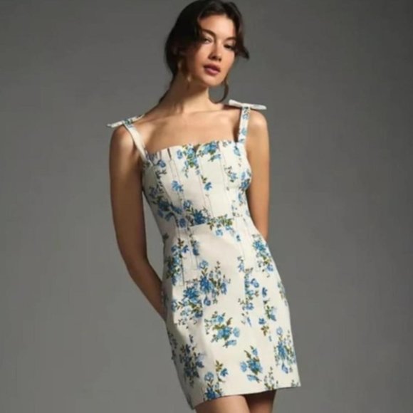 Brand New By Anthropologie Floral Print Shoulder-Tie Dress - Picture 1 of 14